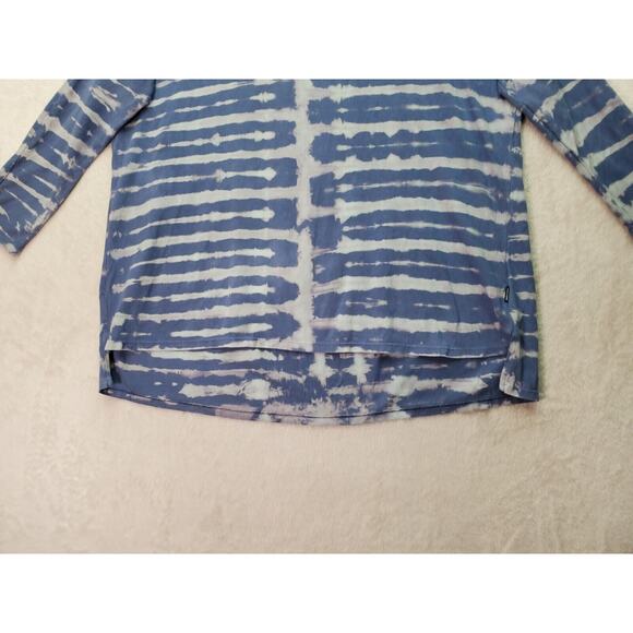 Volcom Shirt Top Womens XL Blue Tie Dye Cotton Round Neck High Low Slit Pleated - Picture 3 of 8